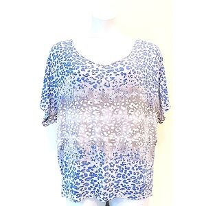 JUICY COUTURE Sz XL Glitter Gray & Blue Leopard Patterned Top